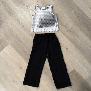 Two piece crop top and pant outfit